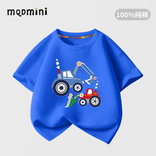 MQDMINI童装男童短袖t恤夏季纯棉薄款半袖2025儿童上衣夏装小童衣服 宝蓝挖机 130