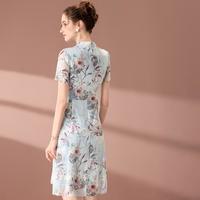 【新中式】夏季款印花盘扣立领改良旗袍轻薄连衣裙女