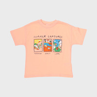 ZARA【小清新】女童粉嫩童趣胸前手绘印花舒适圆领短袖套头T恤