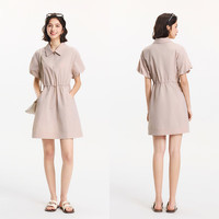 森马(Semir)连衣裙女翻领灯笼袖休闲风2025夏季防晒收腰短裙户外109325114027 橡皮粉61216