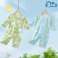 皮偌乔 PO&JO婴儿夏季薄款纯棉连体衣 绿天鹅+蓝小鸭 90cm
