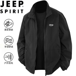 JEEP SPIRIT 吉普夹克春秋男士立领薄款百搭休闲透气工装上衣外套 黑色 4XL 4XL （190-210斤）