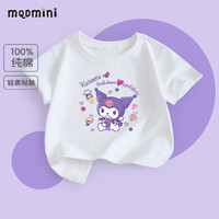 MQDMINI儿童卡通短袖纯棉t恤夏装上衣中大童纯棉打底衫舒适衣服儿童 库洛米-白【女】 100