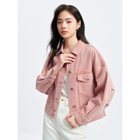 太平鸟女装短外套牛仔女秋装宽松时尚ins牛仔上衣 粉色1 XS