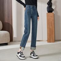 舒适四面弹力直筒裤牛仔裤女春季2025窄版直筒阔腿裤女