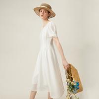 月光裙 法式优雅方领连衣裙女夏温柔天丝气质小白裙A字裙