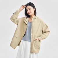 春季可束腰网里宽松连帽外套女梭织休闲通勤风衣外套女款