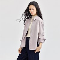 春季磨毛弧形下摆开叉梭织长袖休闲衬衫女士