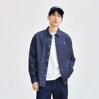 春季纯棉小熊刺绣牛仔衬衫四季衬衫外套长袖衬衣男外套