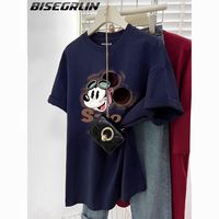 BISEGRLIN美式动漫印花纯棉装美式休闲T恤男女复古体恤短袖