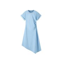 【收腰刺绣T恤裙】夏不规则时尚高级感圆领连衣裙女