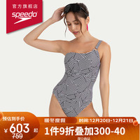 速比涛（Speedo）泳衣女纤姿唯美温泉度假塑形显瘦不对称单肩连体泳衣 黑/白 38 38(身高164-170cm,重64-69kg)