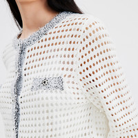 【悟空粉丝专享】秋水伊人优雅小香风针织衫女设计感圆领毛衣开衫 本白 S