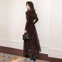 丝柏舍 SPECIAL【半高领打底裙】2024秋冬新女长袖显瘦蕾丝拼接连衣裙有大码
