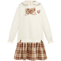 马骑顿 MQD童装春秋款女童翻领蝴蝶结荷叶边连衣裙 米卡其 140