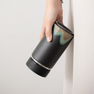 苏氏陶瓷（SUSHI CERAMICS）手绘釉画彩千里江山禅黑保温杯泡茶杯文创套组