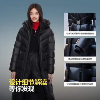 波司登（BOSIDENG）鹅绒冬季女士泡芙羽绒服长款修身显瘦连帽保暖外套 曜金黑-亮光8613 2XL 180/100A