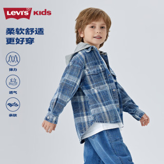 Levi's李维斯儿童牛仔衬衫2025春季经典水洗男童女童衬衣童装 日全食黑 110 /56 【身高104-110cm】