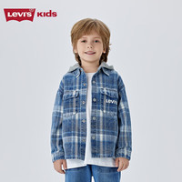 LEVI'S 李维斯童装男童衬衫长袖连帽格子上衣儿童春秋外套 日全食黑 【蓝白格子】 160 /80 【身高158-170cm】