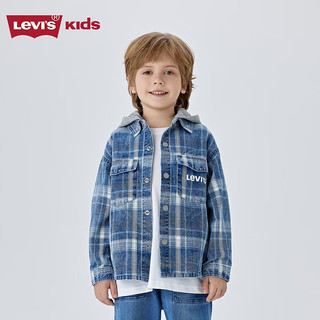 LEVI'S 李维斯童装男童衬衫长袖连帽格子上衣儿童春秋外套 日全食黑 【蓝白格子】 160 /80 【身高158-170cm】