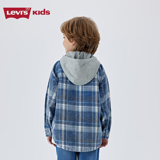 LEVI'S 李维斯童装男童衬衫长袖连帽格子上衣儿童春秋外套 日全食黑 【蓝白格子】 160 /80 【身高158-170cm】