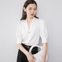 春夏时尚套头衬衣法式优雅纯色流行淑女通勤高级感短袖衬衫女