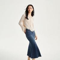 【2024春】鱼尾牛仔中长裙纯色高腰简约百搭女半身裙