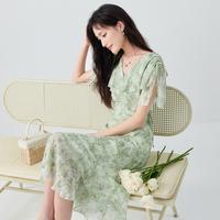 【口碑】法式优雅V领印花连衣裙通勤百搭A字裙子女装