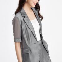 四季款百搭莱赛尔条纹薄款气质职场通勤小西服西服外套女