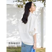 夏装简约通勤小立领宽松连袖撞色纽扣女式中袖衬衫