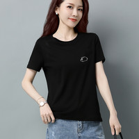 T恤女2024年印花宽松短袖纯棉纯色春夏季上衣圆领体恤