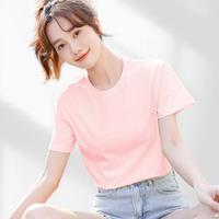 【100%纯棉】女式t恤短袖女上衣半袖纯色简单打底T恤