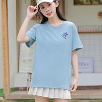 【100%纯棉】纯棉体恤女100%棉圆领印花短袖女士打底t恤