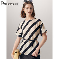 PALUOPO/帕罗 100%桑蚕丝 女士真丝短袖T恤