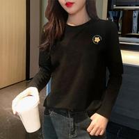 【100%纯棉】基础圆领印花长袖女士t恤百搭女士T恤打底衫