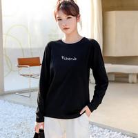 【100%纯棉】女式长袖圆领T恤女字母印花百搭打底上衣t恤女