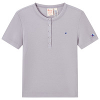 Champion冠军短袖t恤女华夫格24夏季辣妹修身按扣短款上衣 黑色 L