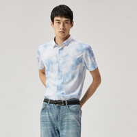 劲霸男装2025夏季新品男士简约印花衬衫弹力时尚短袖衬衫FDCT2514 浅兰 XL (180)