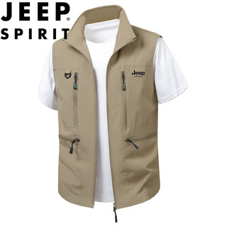 JEEP SPIRIT吉普马甲男士春夏休闲立领工装无袖户外钓鱼马甲背心
