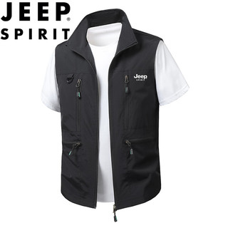 JEEP SPIRIT吉普马甲男士春夏休闲立领工装无袖户外钓鱼马甲背心
