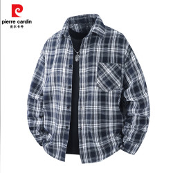 皮尔·卡丹 皮尔卡丹（pierre cardin）男士春秋新款免烫格子衬衫