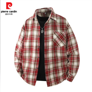 皮尔·卡丹 皮尔卡丹（pierre cardin）男士春秋新款免烫格子衬衫