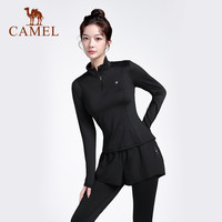 骆驼瑜伽服套装女款春季晨跑服防风修身休闲服加绒运动两件套 S