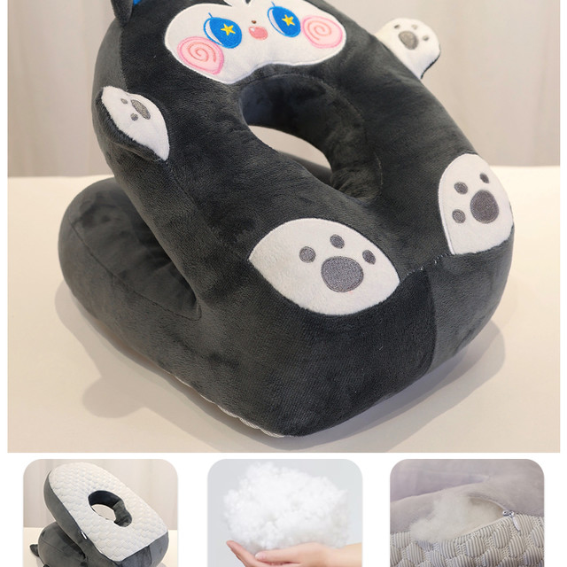 瑞丽柏莎 RUILIBOSA WSJ双面V型午睡枕(灰哈士奇) 办公室午休枕 (护颈 防手麻)