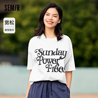 森马 Semir短袖T恤女中长款圆领落肩宽松简约24夏时尚字母套头衫  170/92A/