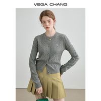 VEGA CHANG长袖针织衫女2025春季设计感小众绞花打底开衫外套