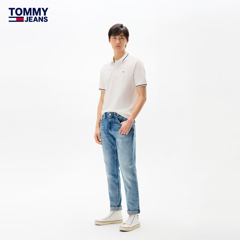  TOMMY JEANS 纯棉珠地网眼 男士短袖T恤