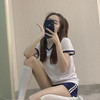 柏潮日系体操服女微胖纯欲风高校少女学院学姐短袖短裤泳装运动服套装 不带胸垫体操服套装+过膝袜  S