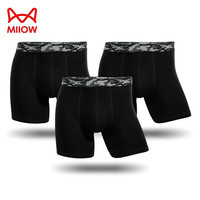 猫人(MiiOW)运动男士内裤男纯棉跑步防磨腿加长平角裤青年五分训裤 黑 3条 XL (100-120斤)