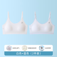 安菲雅高中生内衣女初中女大童三阶段纯棉青春发育期少女文胸 【夏季升级款】白+蓝 34